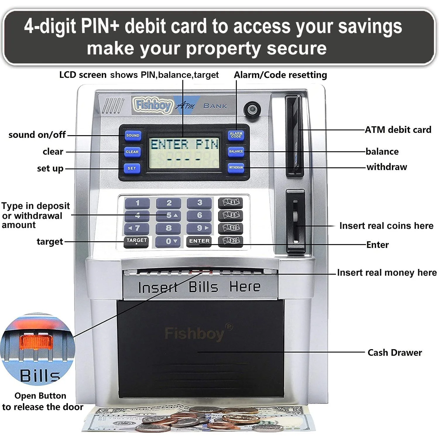 Electronic Piggy Bank ATM Cash Coins Saving Box Password Money Box ATM Bank Safe Automatic Deposit Banknote Kids Gift,piggy bank,coin bank,electronic piggy bank