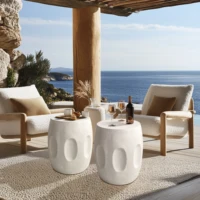 Outdoor Side Table, 18.9" Cement Outdoor End Tables for Patio, Garden Accent Table, Modern Small Round Side Table for Outside 1