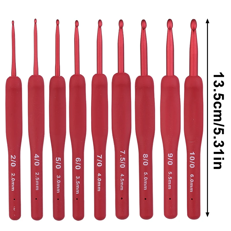 Fenrry 9PCS Red Crochet Hook Ergonomic Handle for Arthritic Hands Extra Long Knitting Needles for Beginners and Crocheting Yarn