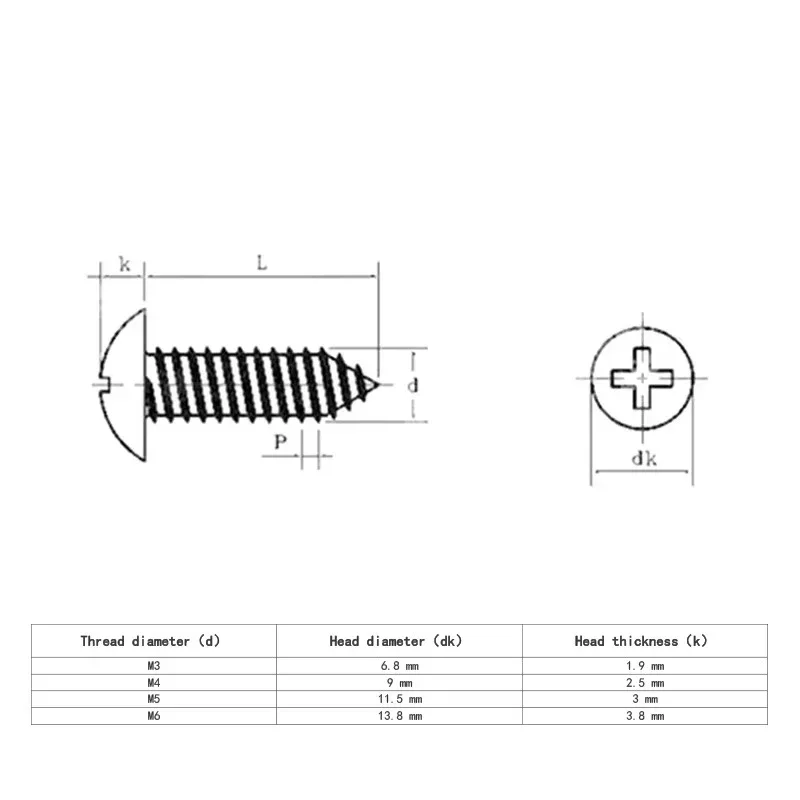 Cross Recessed Truss Head Self-tapping Screw M3 M4 M5 M6 Stainless Steel Phillips Mushroom Umbrella Head Wood Screw 50//20/10pcs