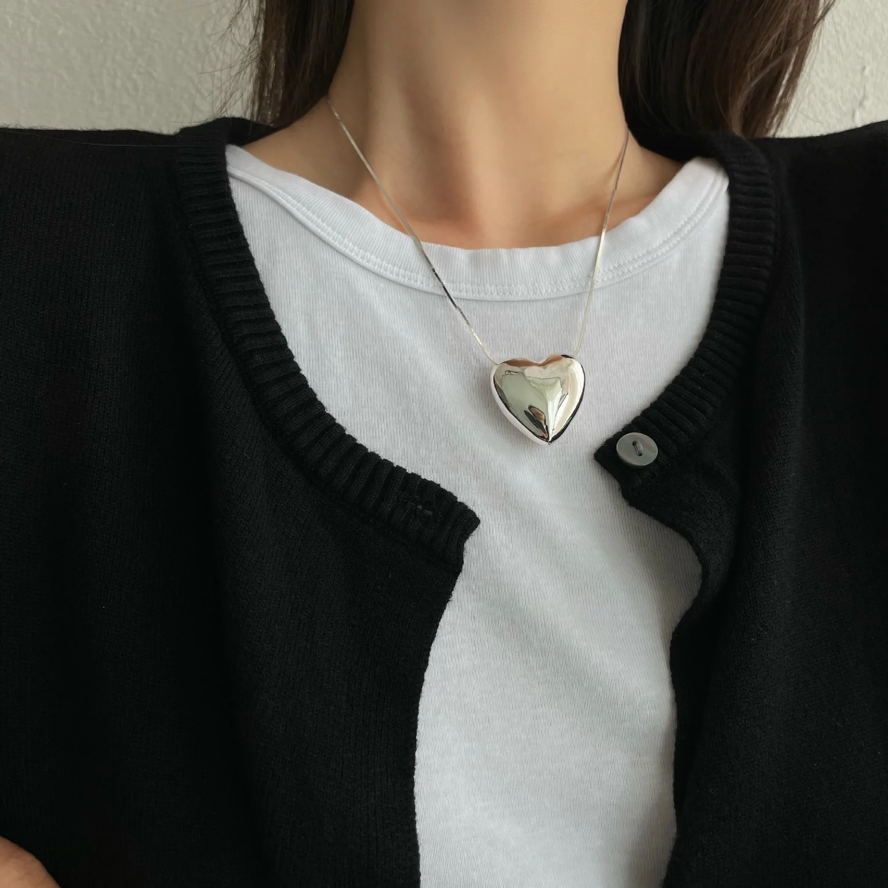 Women Necklace Korean Fashion Metal Punk Big Love Heart Pendant Necklaces For Women Party Gift Jewelry