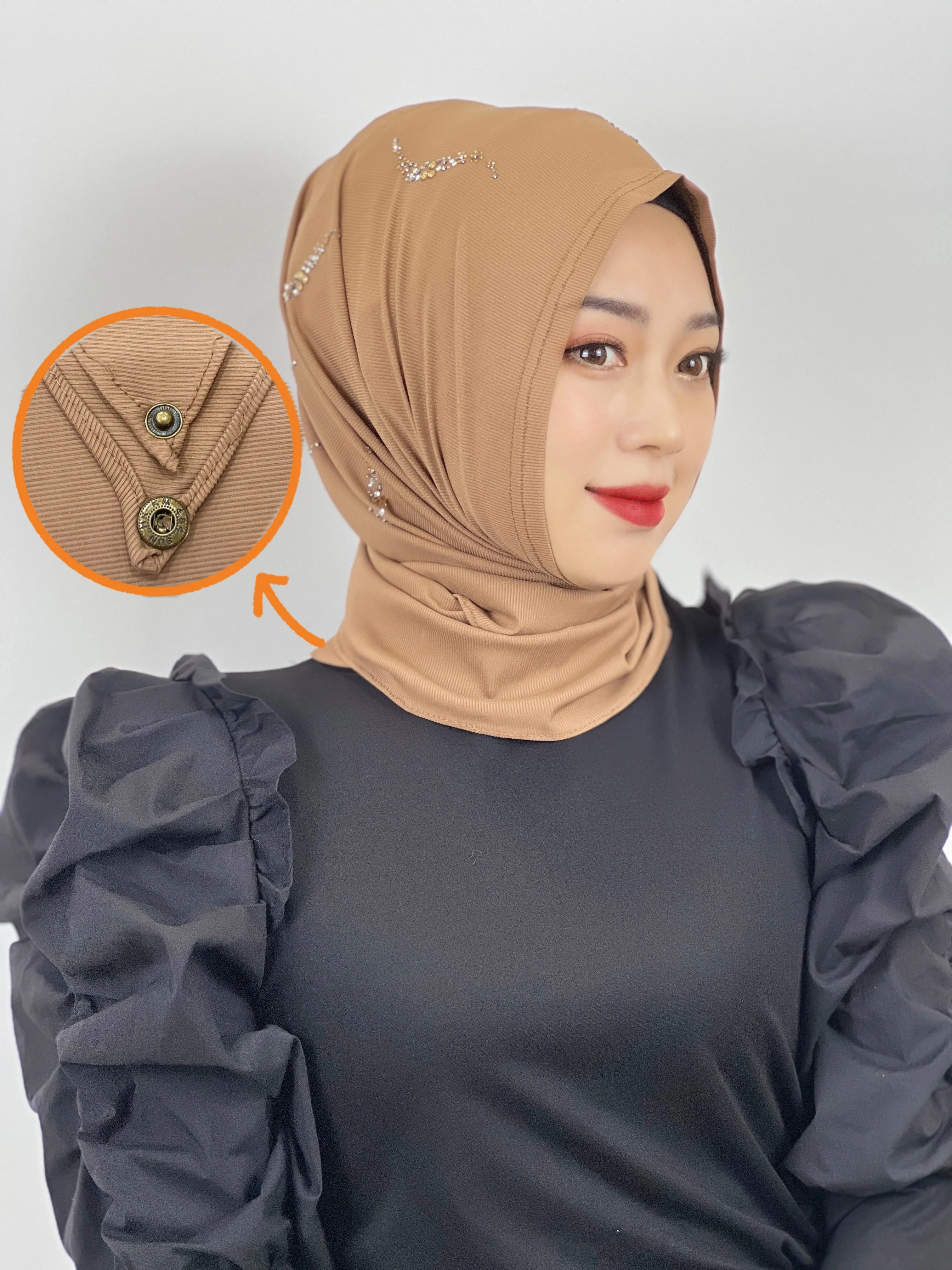 Fashion Muslim Hat With Rhinestone Pull Up Islamic Scarf Hat Baotou fashion-muslim-hat-with-rhinestone-pull-up-islamic-scarf-hat-baotou