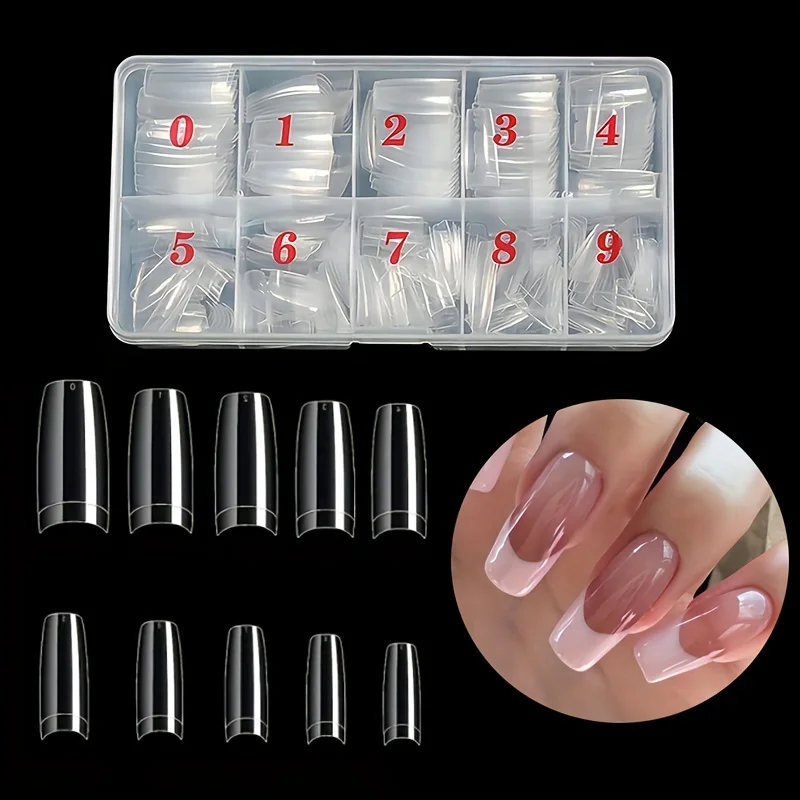 500Pcs False Nail Tips Acrylic Half Set Artificial French Nails 10 Sizes with Box for Salon and Home DIY Clear Nature