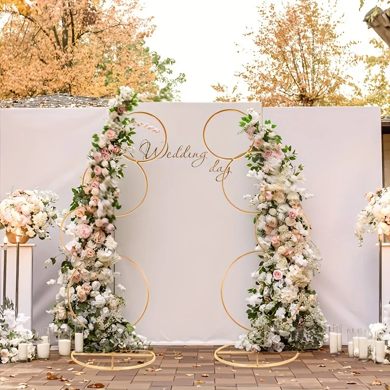 2pcs 5Ft Round Wedding Arch Stand 4 Tier Gold Metal Flower Arch Frame For Photo Balloon Booth Background