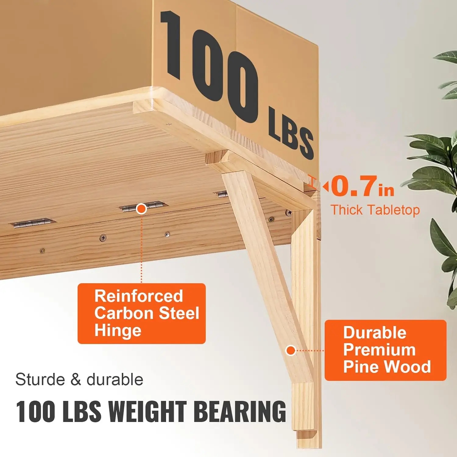 Wall Mounted Folding Table, Wall Mounted Drop Leaf Tables, Solid Wood Floating Desk for Dining, Laundry Room, Office 5