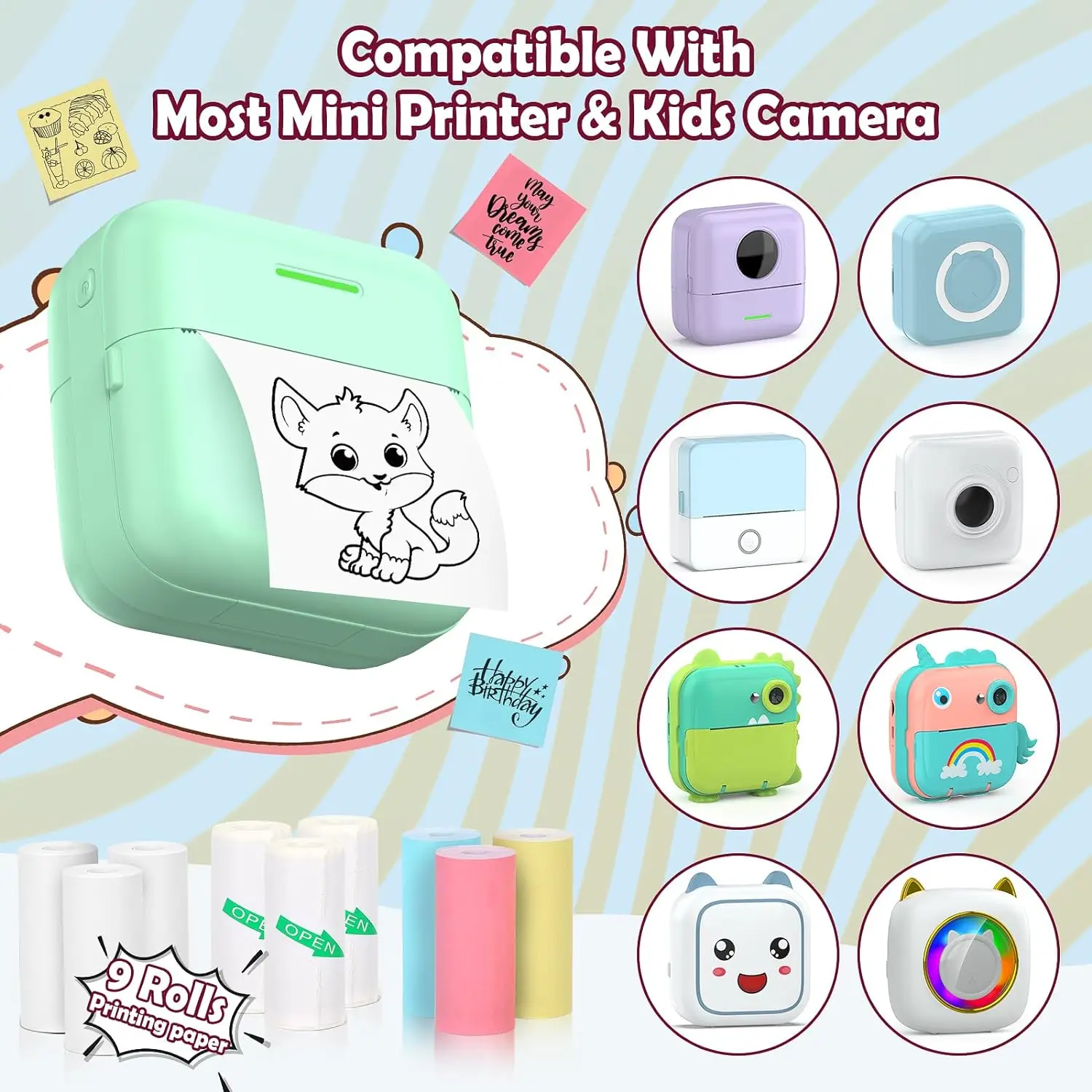 Mini Thermal Printer Paper Thermal Printer Sticker Paper for M02/T02 Sticker Photo Printer and other Mini Pocket Printer (9)
