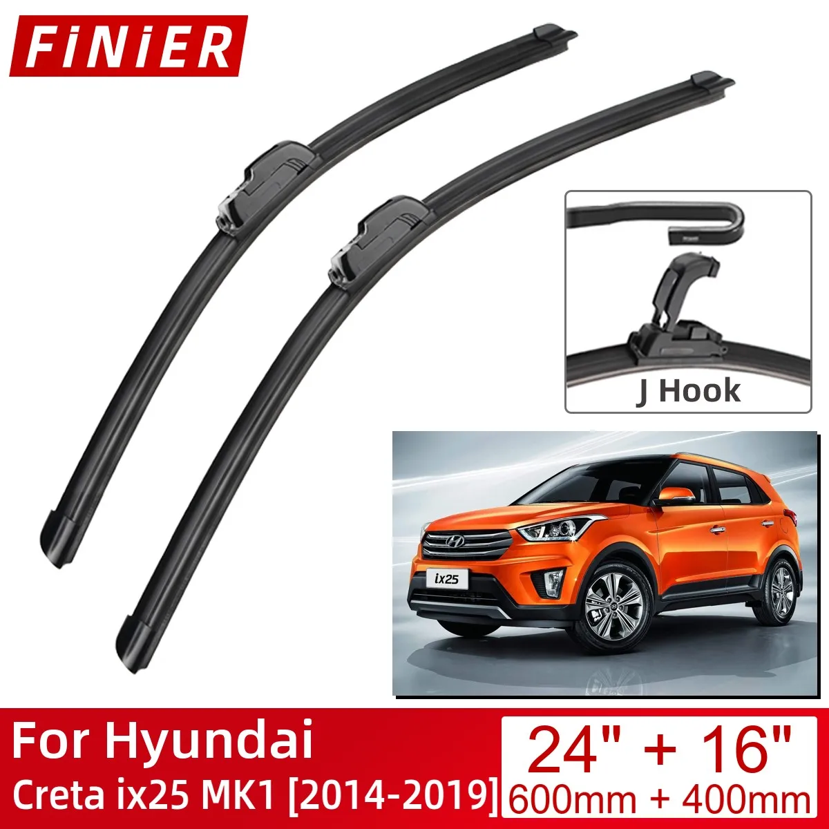 For Hyundai Creta Ix25 Mk1 2014-2019 Front Rear Wiper Blades Brushes Cutter  Accessories J Hook 2014 2015 2016 2017 2018 2019 - Windscreen Wipers -  AliExpress