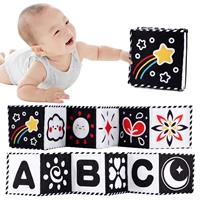 Livre sensoriel en tissu pour bébé de 0 à 36 mois, jouets pour bébé à contraste élevé, jouets de berceau pour nouveau-né, livres en tissu d'animaux noir et blanc, jouets Montessori 1