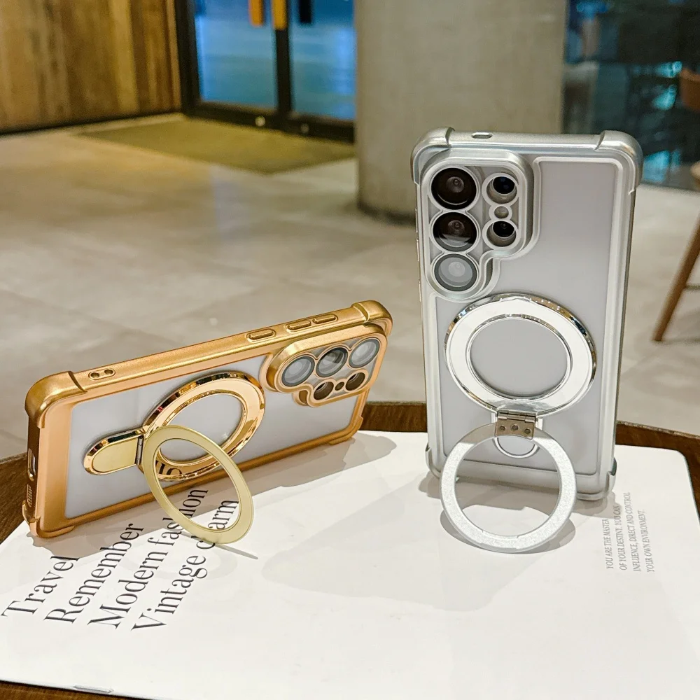 Transparent Electroplated Magnetic Bracket Case with Lens Protector Cover