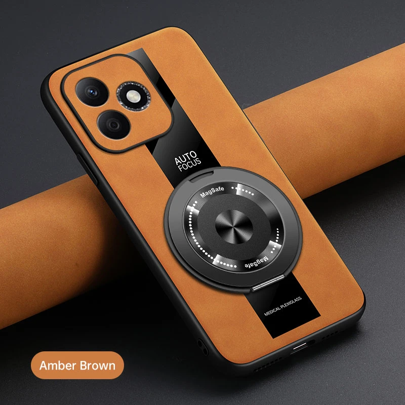 Luxury Leather Shockproof Magnetic Phone Case with Ring Holder