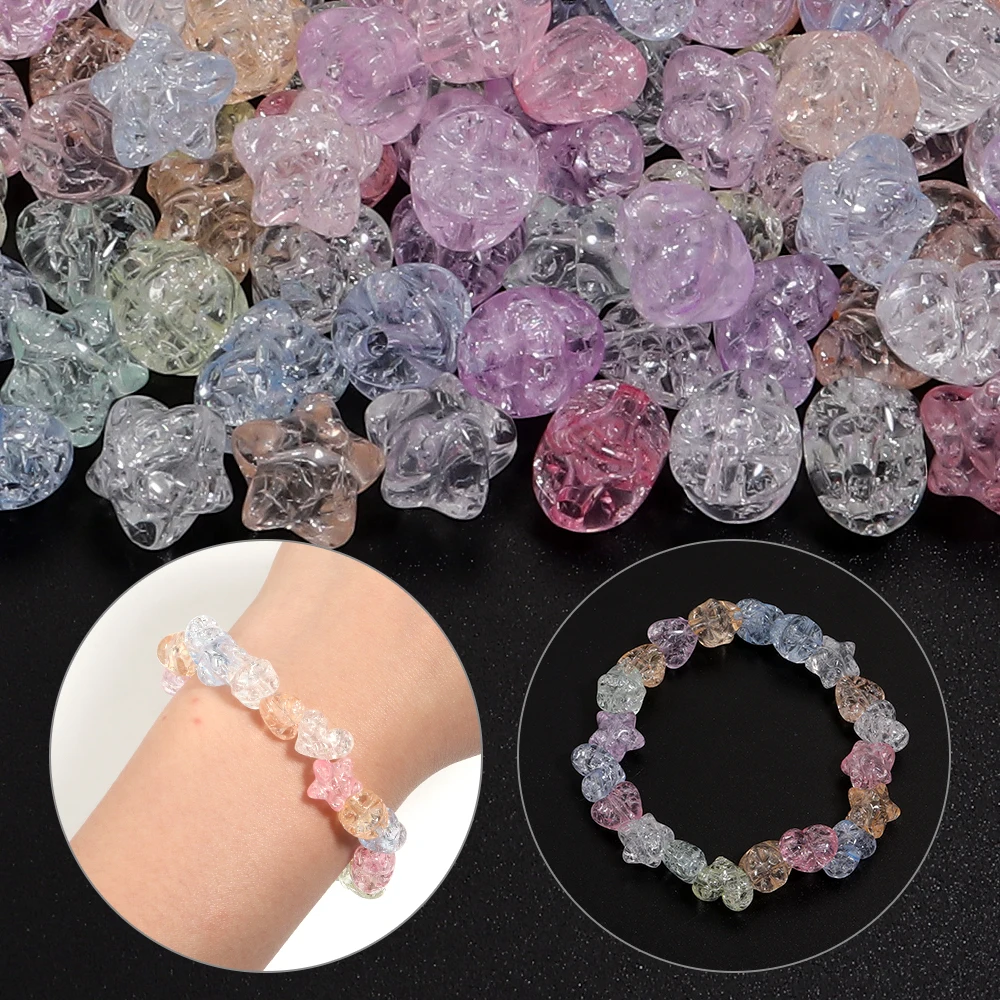 50-100 Stück gebrochene Acrylperlen, runde Herz-Stern-Perlen, bunte lose Distanzperlen für Schmuckherstellung, DIY-Armband, Halskette – Detail 6