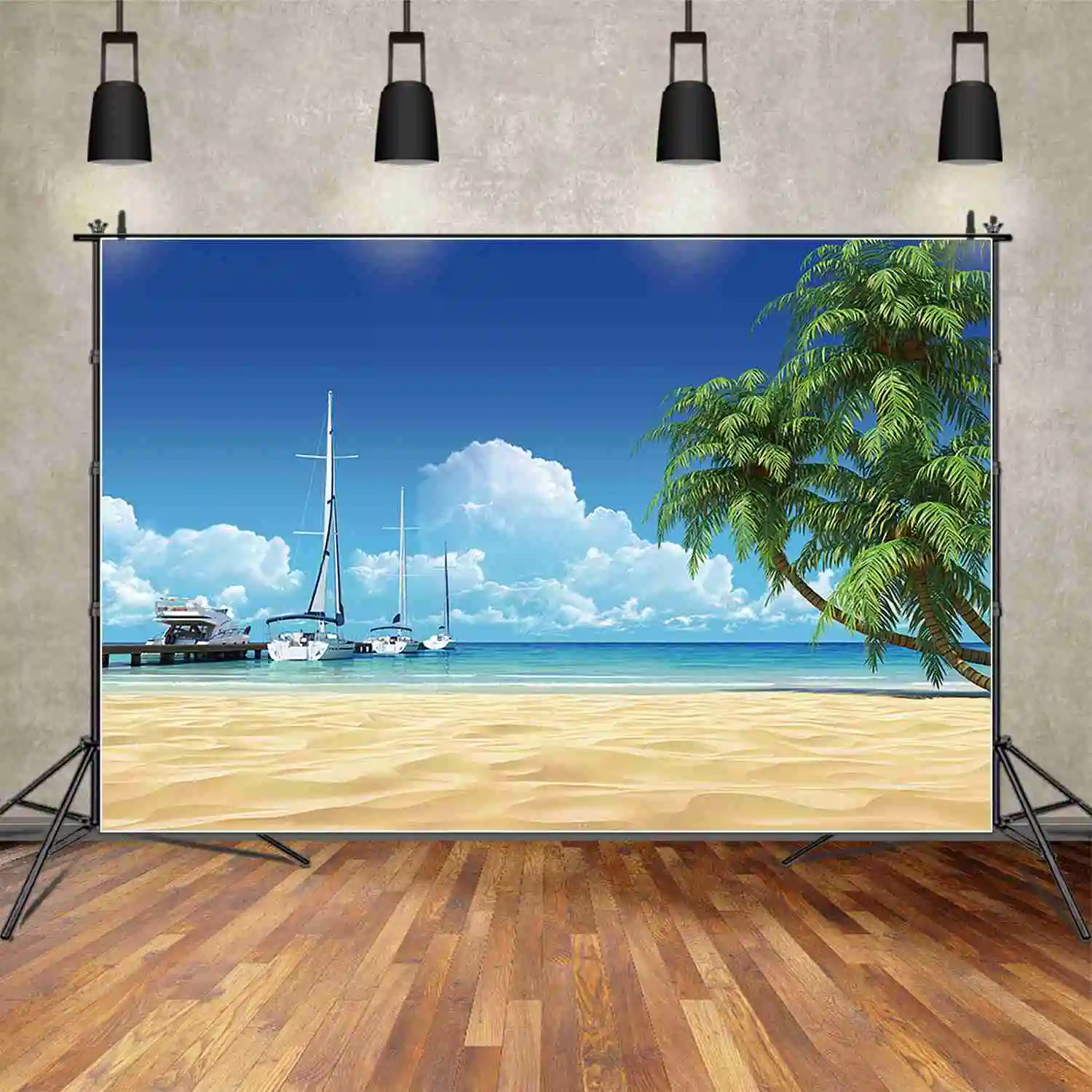 MOON.QG Blue Ocean Beach Backdrop Tropical Summer Background Ship Boat Wharf Sea Surface Holiday Decor Photography Photo Props photo backdrop