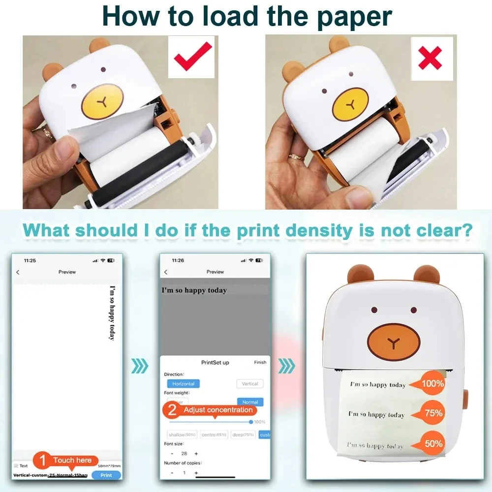 HD Mini Label Printer Thermal Portable A8 Printers Sticker Transparent Paper 57mm Inkless Wireless 203dpi Android IOS Phone