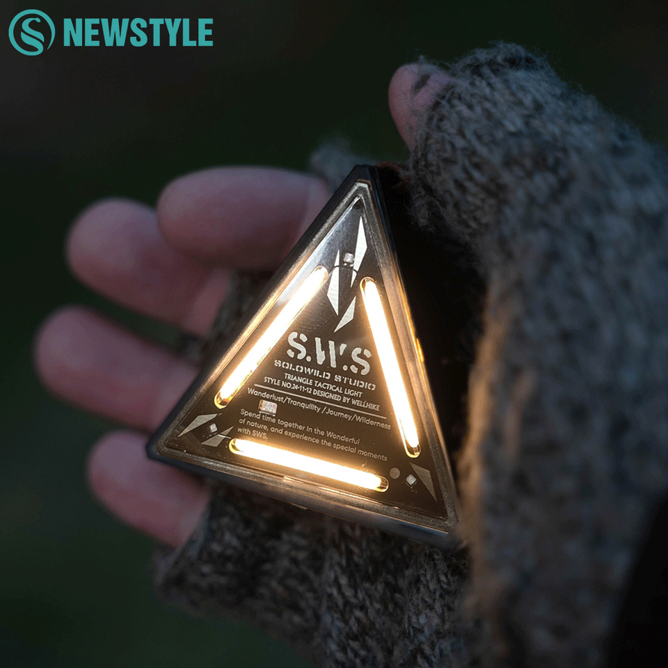 Magnetic Lanyard Multifunctional Camping Light Stepless Dimming Triangle Light For Outdoor Hiking Mini Warning Light