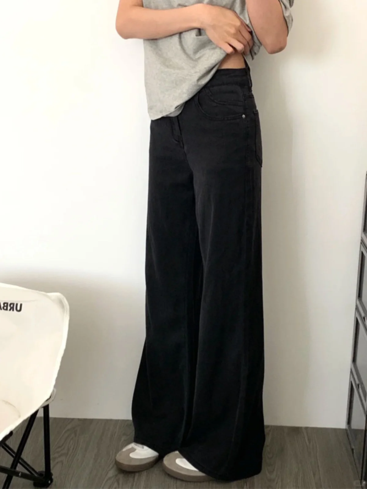 Black Loose Fit High Waist Wide Leg Jeans Women's Spring Autumn Straight Flared Trousers Comfortable Slimming Denim Pants - 4