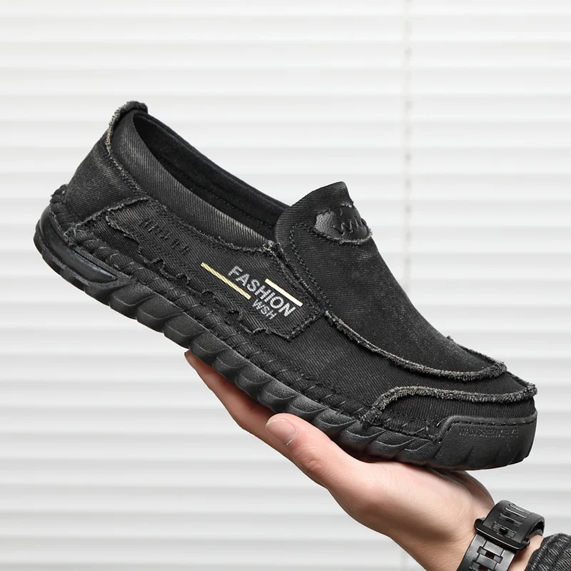 Spring Fashion Low Top Washed Fabric Casual Men's Shoes Breathable Soft Sole Fabric Men's Driving Shoes 6