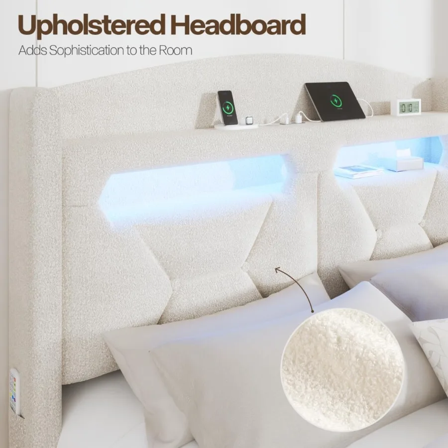 Queen Boucle Storage Bed 6