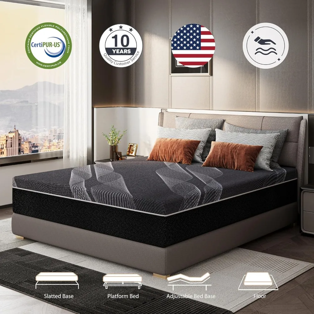 12 Inch Charcoal Memory Foam Mattress in a Box, CertiPUR-US Certified, Fiberglass Free, Cooling Gel Double Mattress 2