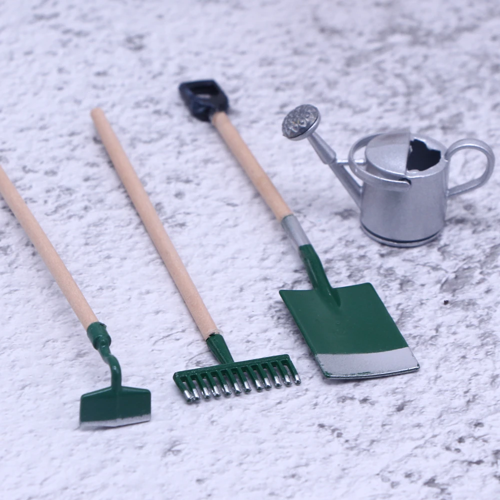 8PCS Miniature Dollhouse Fairy Garden Tools Mini Furniture Broom Kettle Street Lamp Rubber Boots Spade Pestle Rake Ornament Deco