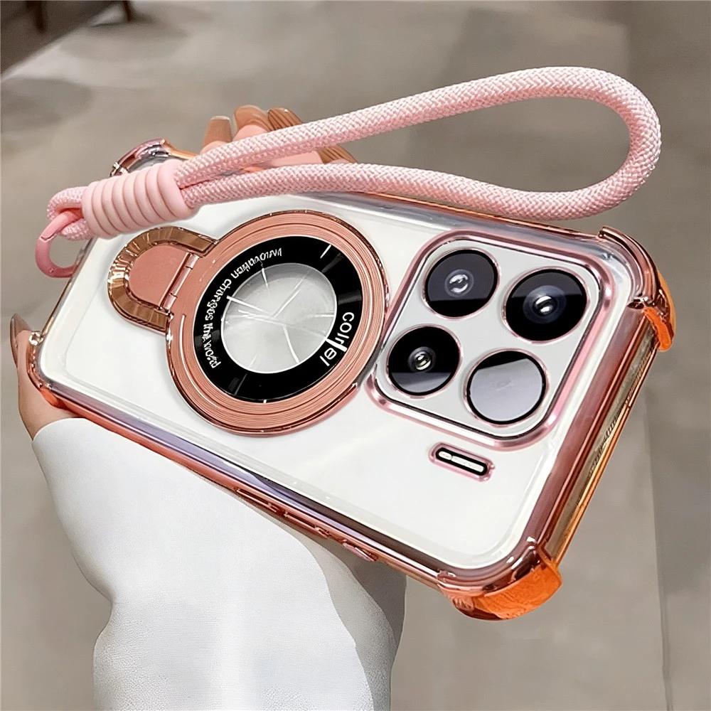 Transparent Shockproof Soft Silicone Phone Case with Rope Lanyard and Stand