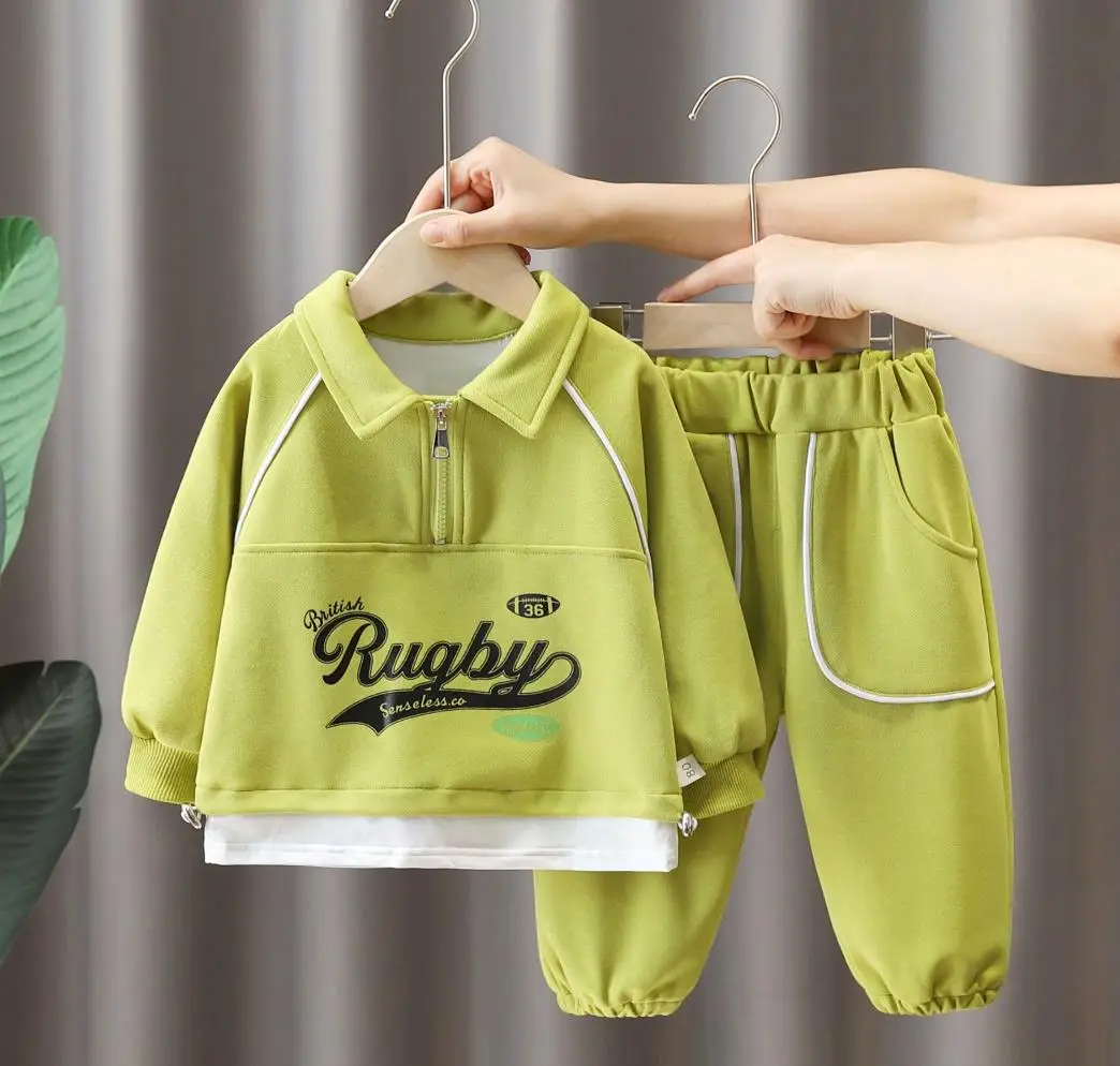 

Christmas Baby Boy Designer Clothes Autumn Turn-down Collar Print Monogram Long Sleeve Hoodies +Pants 2Pcs Set Kids Sport Suits