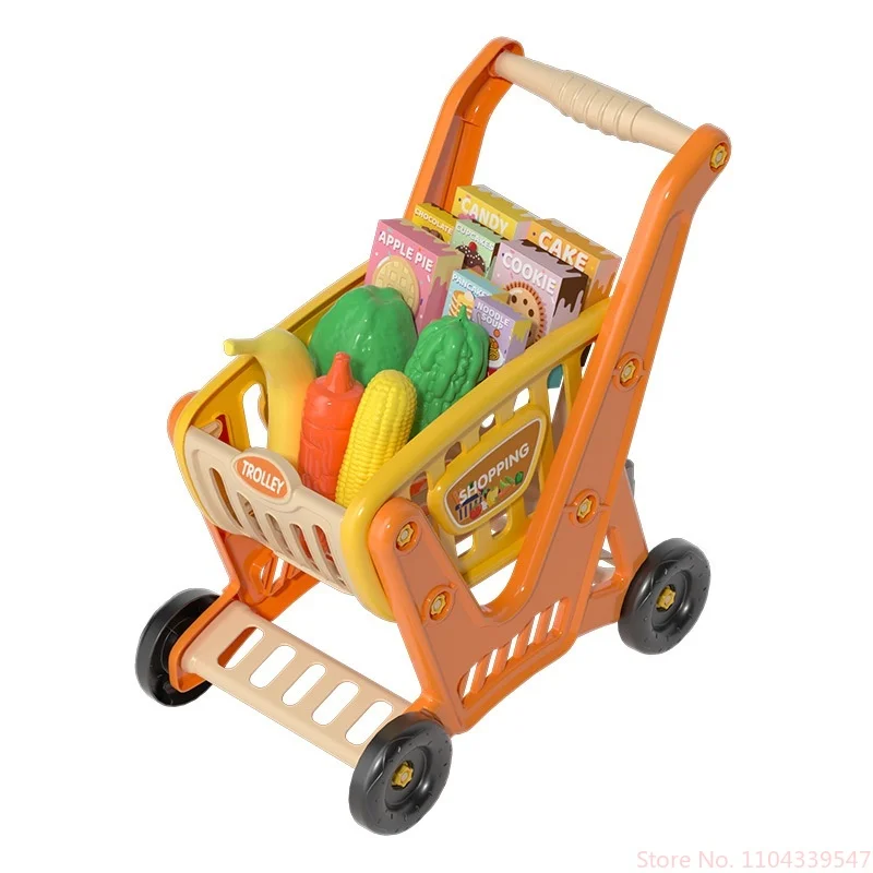 Children Supermarket Shopping Driver Cart Pretending Toy Children Mini Basket Simulated Cutting Food Fruit Kitchen Toy Gift 6