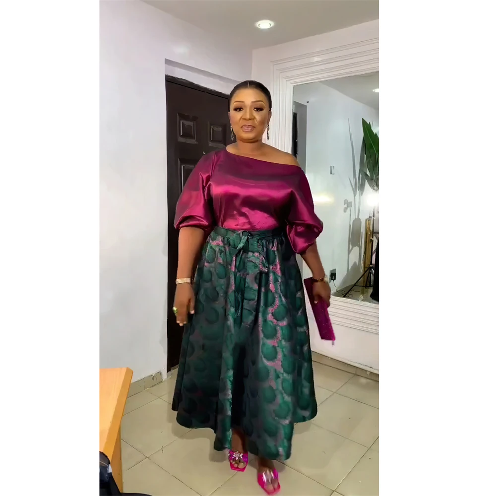 

2024 Satin African Clothing for Summer Fashion Women Dashiki Ankara Tops Long Maxi Skirts Suit 2 Piece Party Dress Outfits Gown