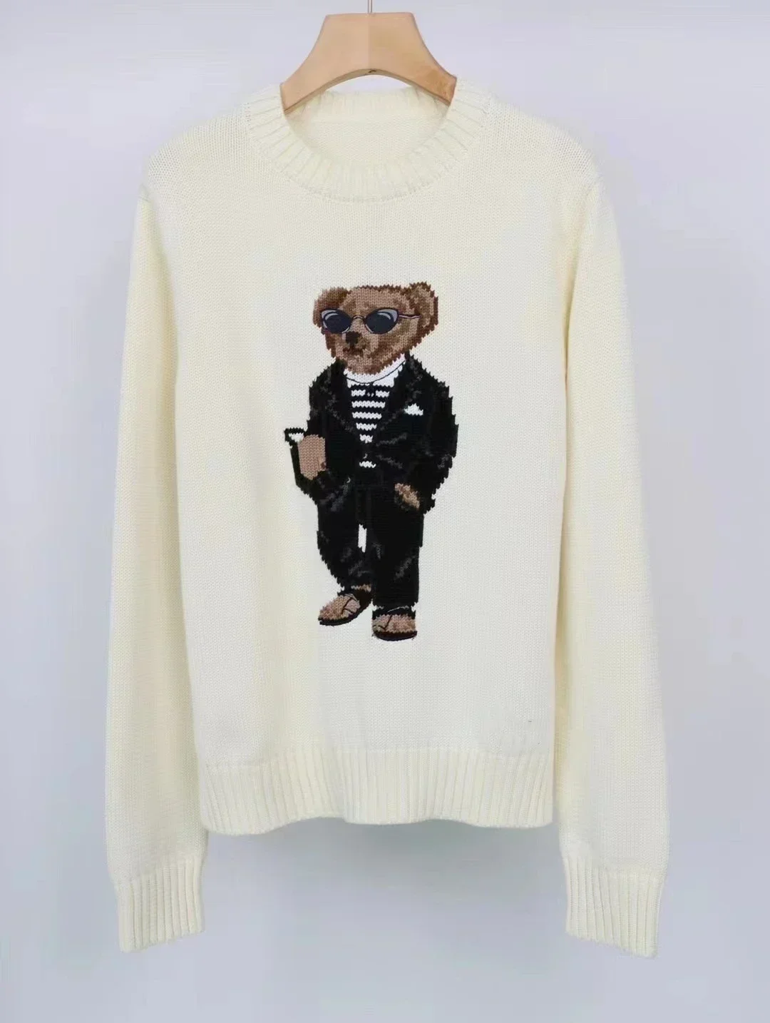 

2024 New Women's Sweater Spring RL Embroidered Bear Knitted Cotton Bottoming Fashion Casual Pullovers Knitted Sweater Tops