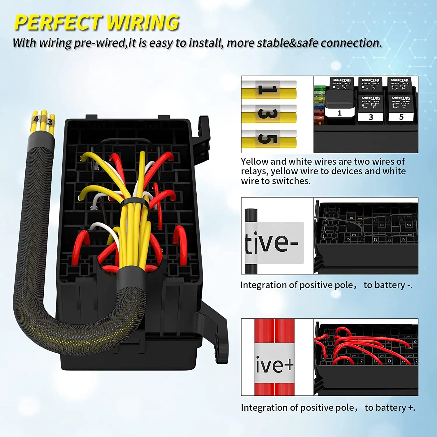 DAIERTEK Zekering Relais Box 12V Automotive 10 Slots Bosch Stijl Relaishouder 15 Slots ATC/ATO Zekeringhouder Universele Zekering en Relaisdoos Blok voor Automotive Auto Truck Marine Boot