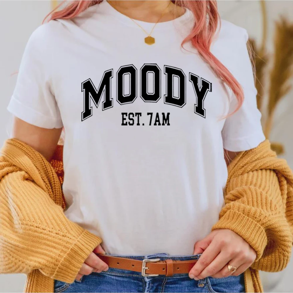 

Moody Est.7am Shirt Mama Varsity Tees Funny Quotes Shirt Super Mom Mother's Day Shirt Unisex Graphic Tees Womens Casual Tshirt