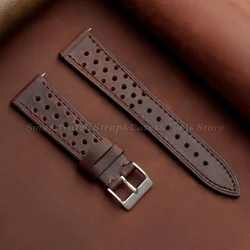 Vintage Racing Leather Watch Band with Handmade Stitching and Quick Release - 18mm (Dark Brown)