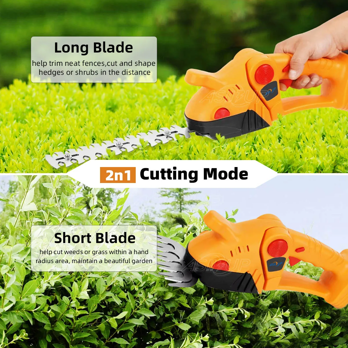 Asii3up 2 IN 1 Electric Hedge Trimmer 130° Adjustable Cordless Household Weed Shrub Pruning Garden Power Tool for Makita 18V 2