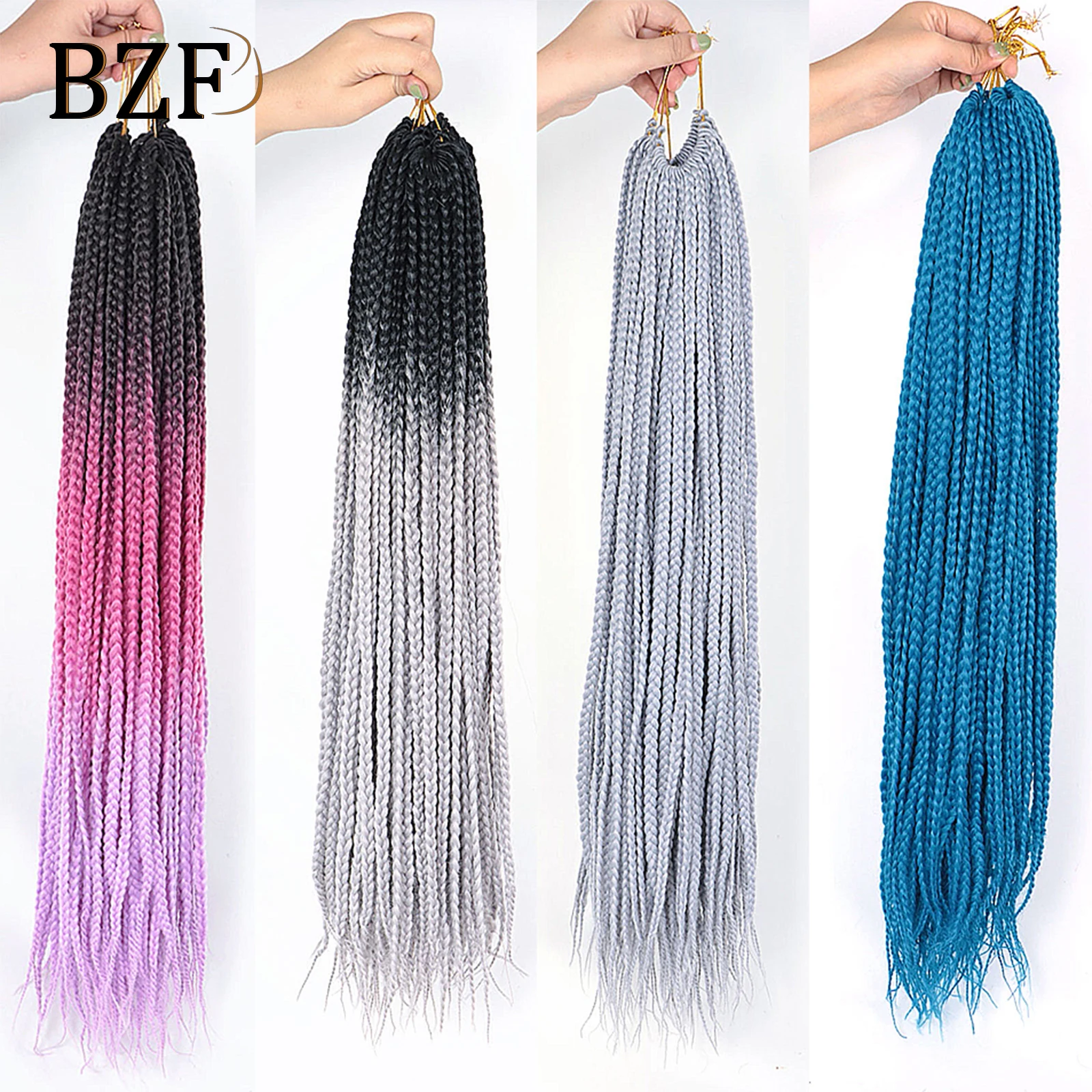 Grey 3X Box Braids Synthetic Hair 24" Crochet Braiding Hair Extensions Goddess Blue Braid Pre looped Ombre Colored For Women 6