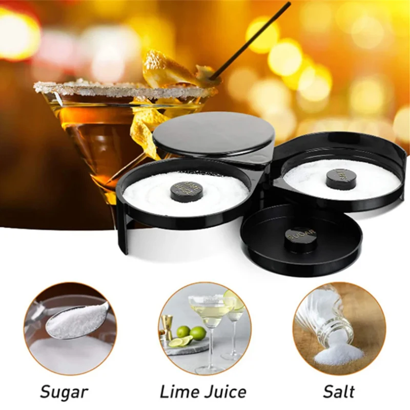 3 Tier Bartender ABS Tool Cocktail Accessory Glass Rimmer Rotating Salt Home Practical Bar Lime Juice Sugar Durable