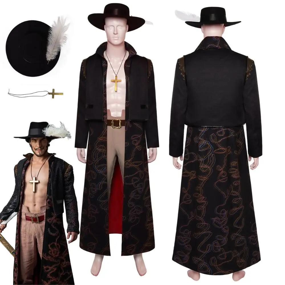 

One Piece Cosplay Dracule Mihawk Costumes Live Action Fantasia Costumes Disguise Adult Men Jacket Pants Hat Man HalloweenSuit