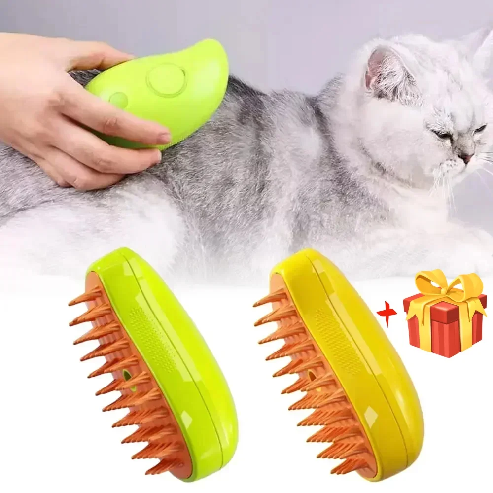 4in1 Cat & Dog Grooming Comb with Electric Spray Cat Steam Brush Soft Silicone Hair Remover Kitten Pet Bath Massage Clean Brush