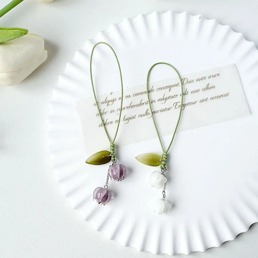 Tulip Flower Charm Phone Strap and Keychain Pendant - Cute Kawaii Hand Rope