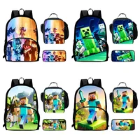 Video Games Mini-Craft School Bags for Boys Girls,Cartoon Child Backpack with Front Pocket,Lunch Bags,Pencil Bags for Aged 5-10