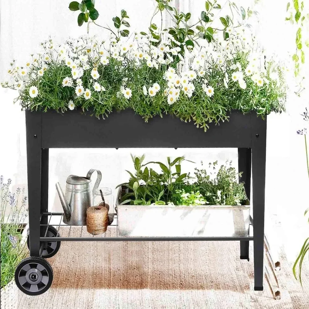 

Planter Box with Legs Outdoor Elevated Garden Bed on Wheels for Vegetables Flower Herb Patio, Flower Pots