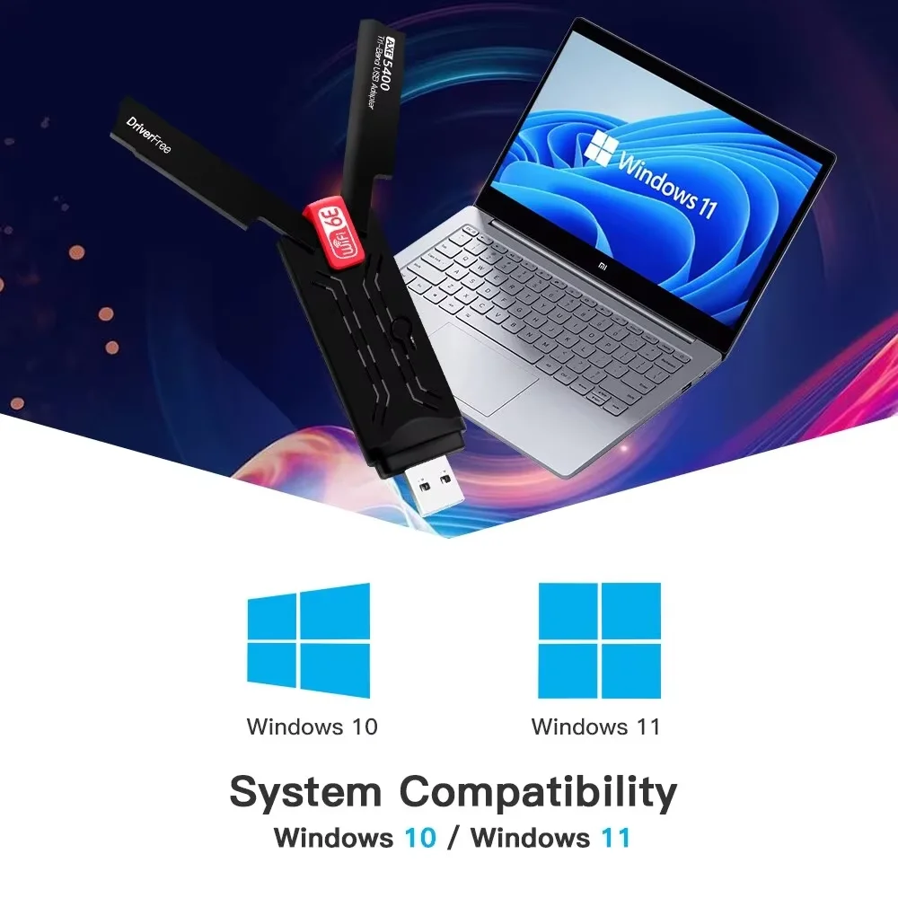 6GHz 트리플 밴드 WiFi6E AX5400 USB 3.0 어댑터 무선 카드 Win 10/11 용 PC/노트북 용 802.11AX 고 이득 안테나