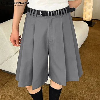 2023 Men Shorts Pleated Solid Color Loose Streetwear Casual Men Bottoms Korean Style Summer Leisure Male Shorts S-5XL INCERUN 1