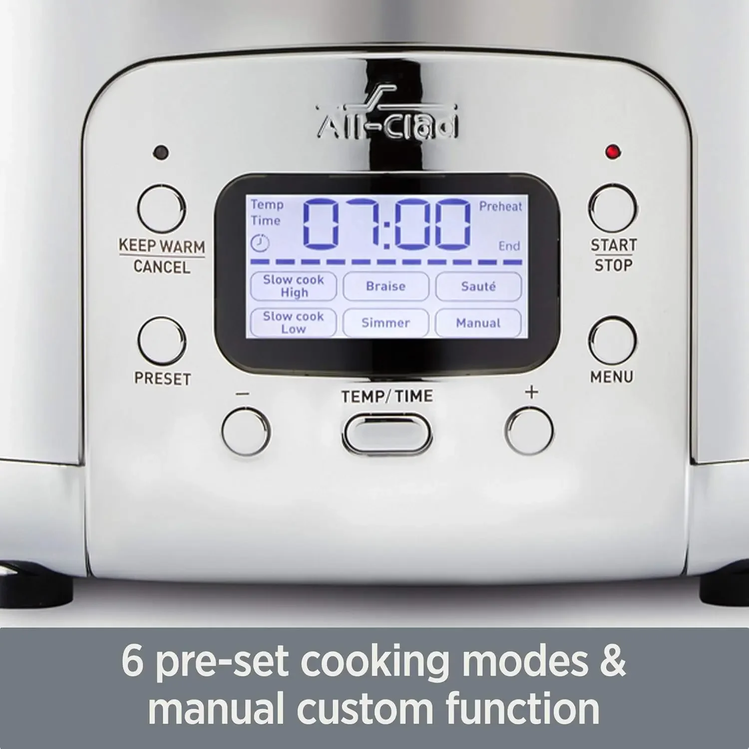 5 Quart 7-in-1 Electric Slow Cooker with Stainless Steel and Cast Iron, 1200W - Black Enamel Crock 2