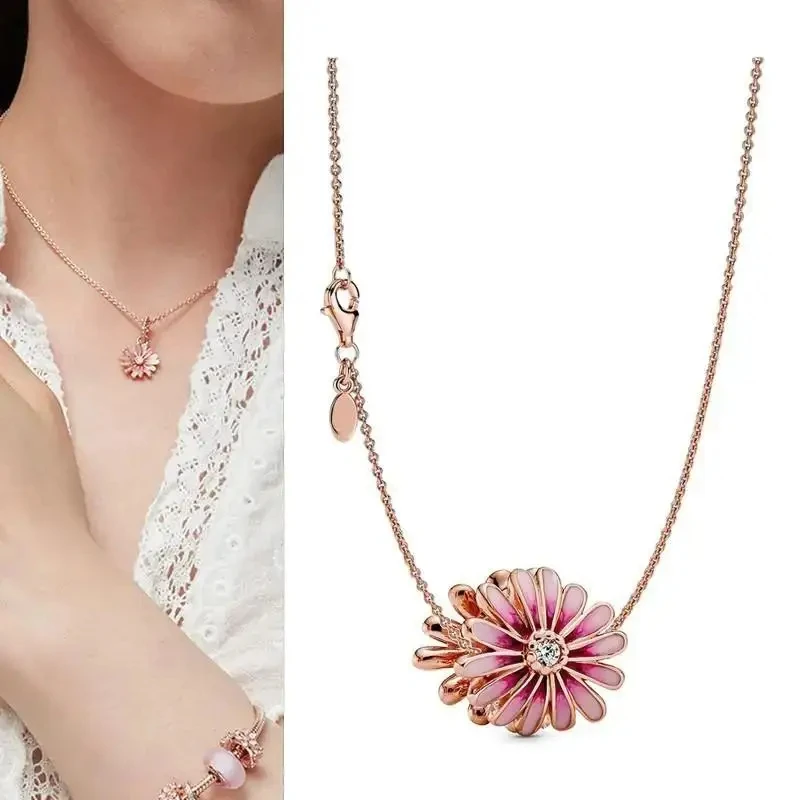 New Women's Necklace Ocean Heart Cat Eye Beads Exquisite Daisy Necklace Set% 925 Silver DIY Jewelry Fashion Light Luxury