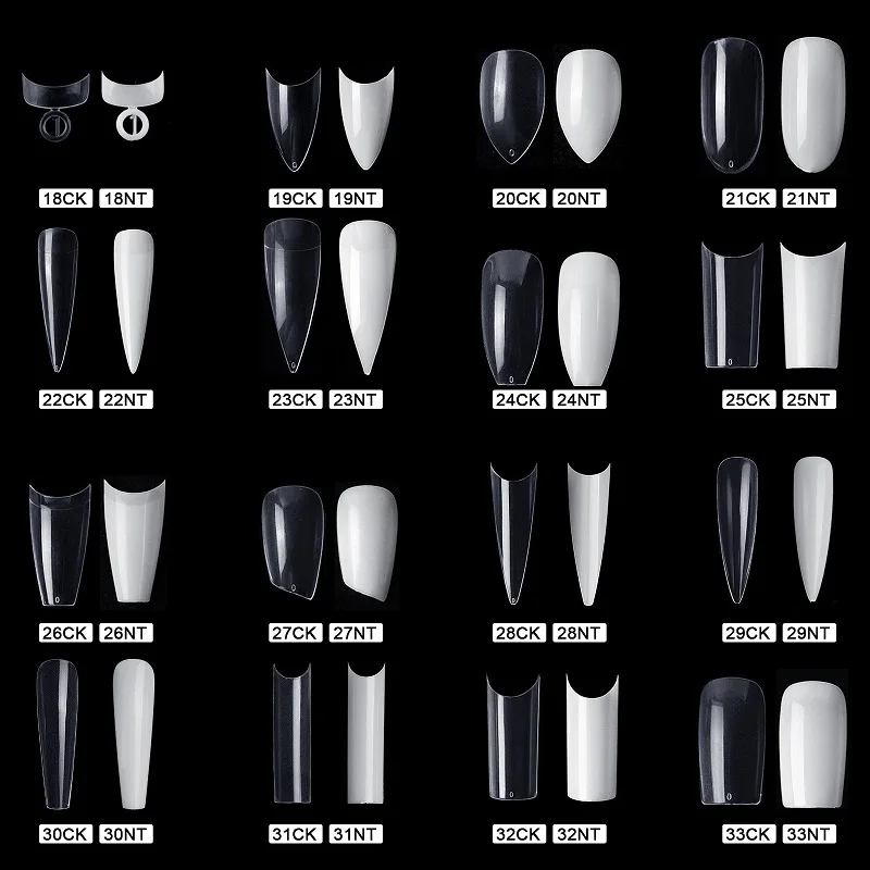 500 Tips Kit Bagged Fake Nails Full Half French Acrylic ABS For Manicure Fingers Toes Set C Smile Sharp 10 Sizes