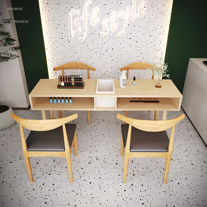 Japanese Solid Wood Nail Tables Designer Single Double Manicure Table