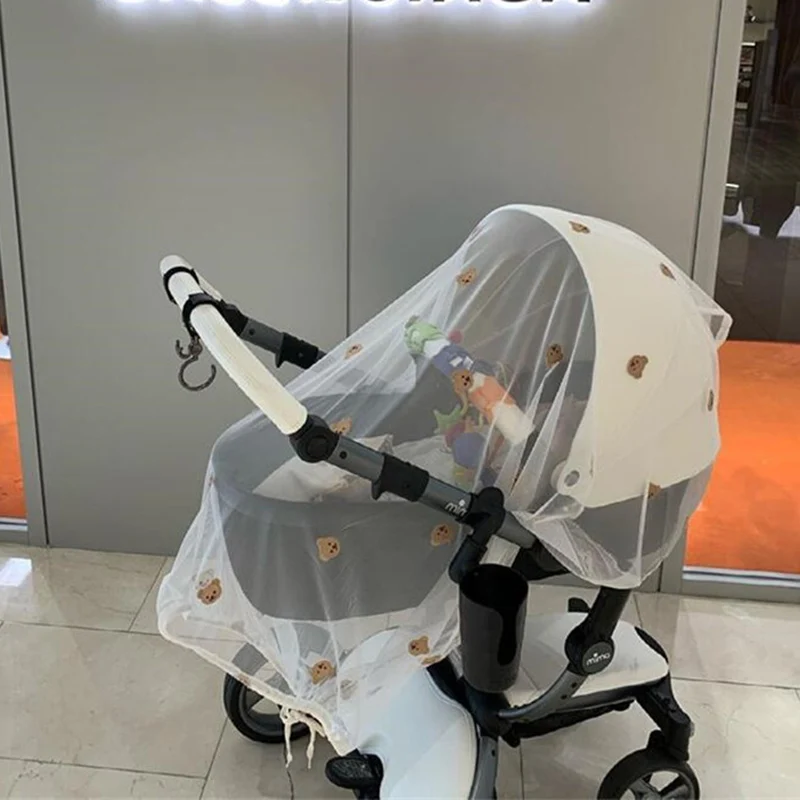 Universal Baby Stroller Accessory Mosquito Net Embroidered Bear Breathable Mesh Summer Sun Shade Newborn Carriage Cover Curtain baby stroller accessories design	