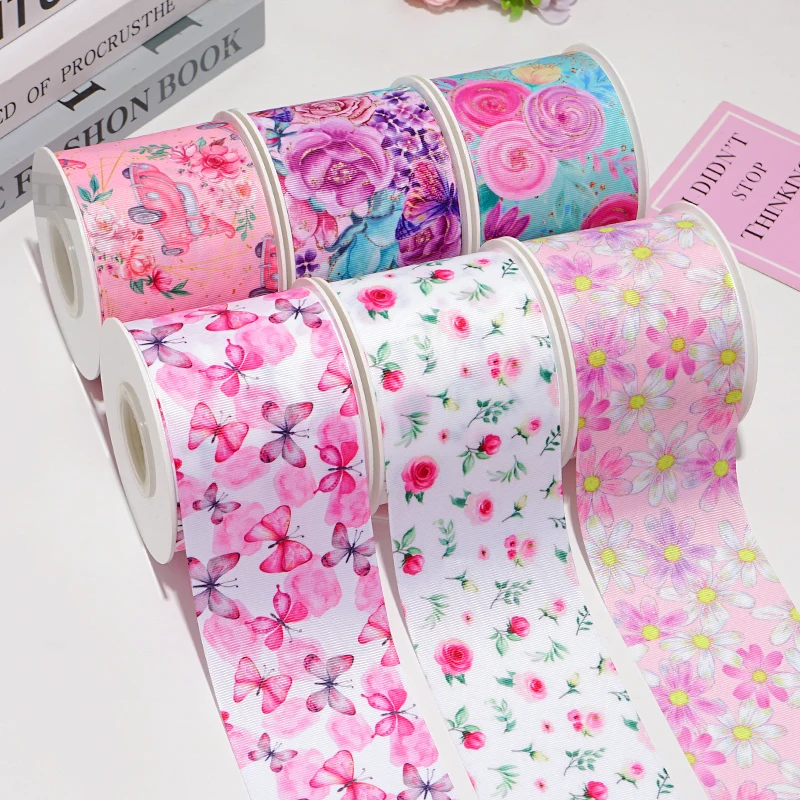 5Yards Flower Printed Grosgrain Ribbons For Hair Bows DIY Handmade Materials88947 grosgrain ribbon,ribbon supplies,ribbon decoration