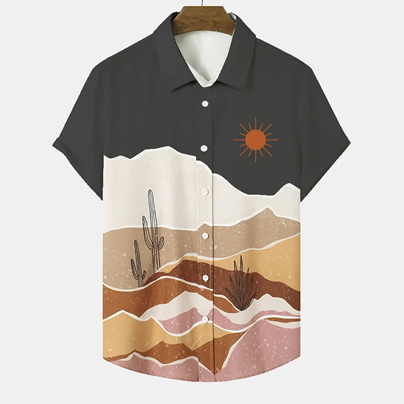 Desert Cactus Shirt For Men 3D Print Summer Hawaiian Harajuku Fashion Shirt Top Blouse Short Sleeves Street Vacation Beachwear casual short sleeved shirt short sleeved shirt hawaiian shirt