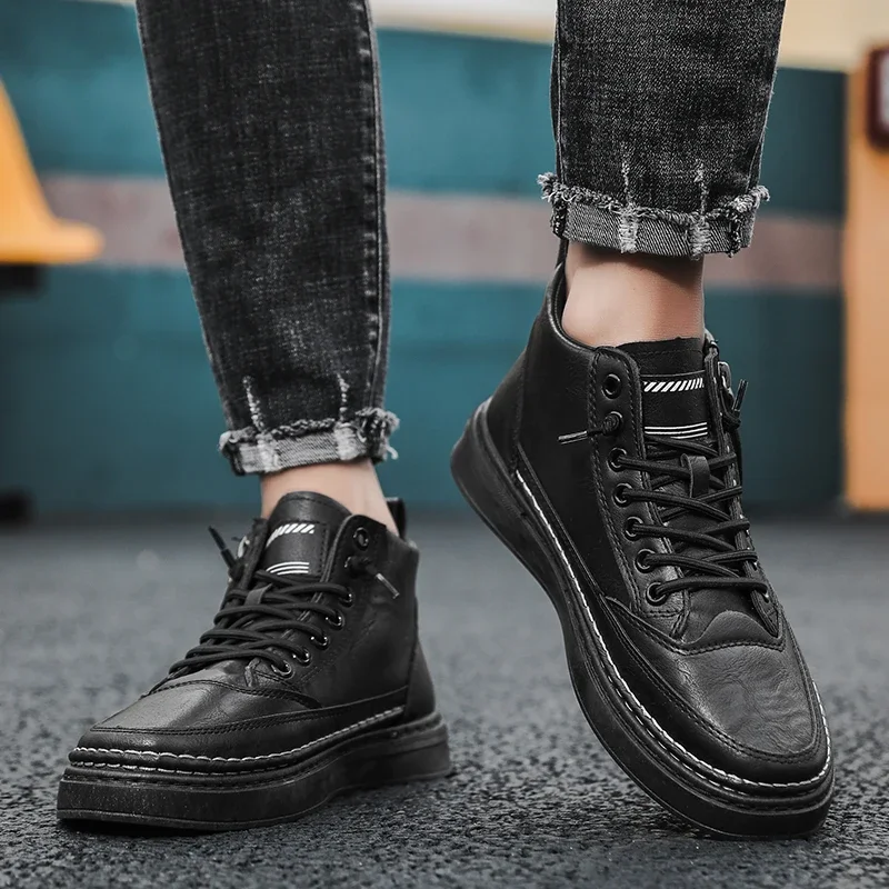 Men Boots Winter High Top Leather Shoes Fashion Cotton Shoes Fashion Ankle Boots Business Casual Outdoor Shoes Male Sneakers New 4