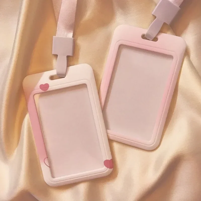 1 Piece Gradient Pink Color Kpop Photocard Holder for Kids Cute Love Style Student ID Bus Card Holder Kawaii Card Protector 4